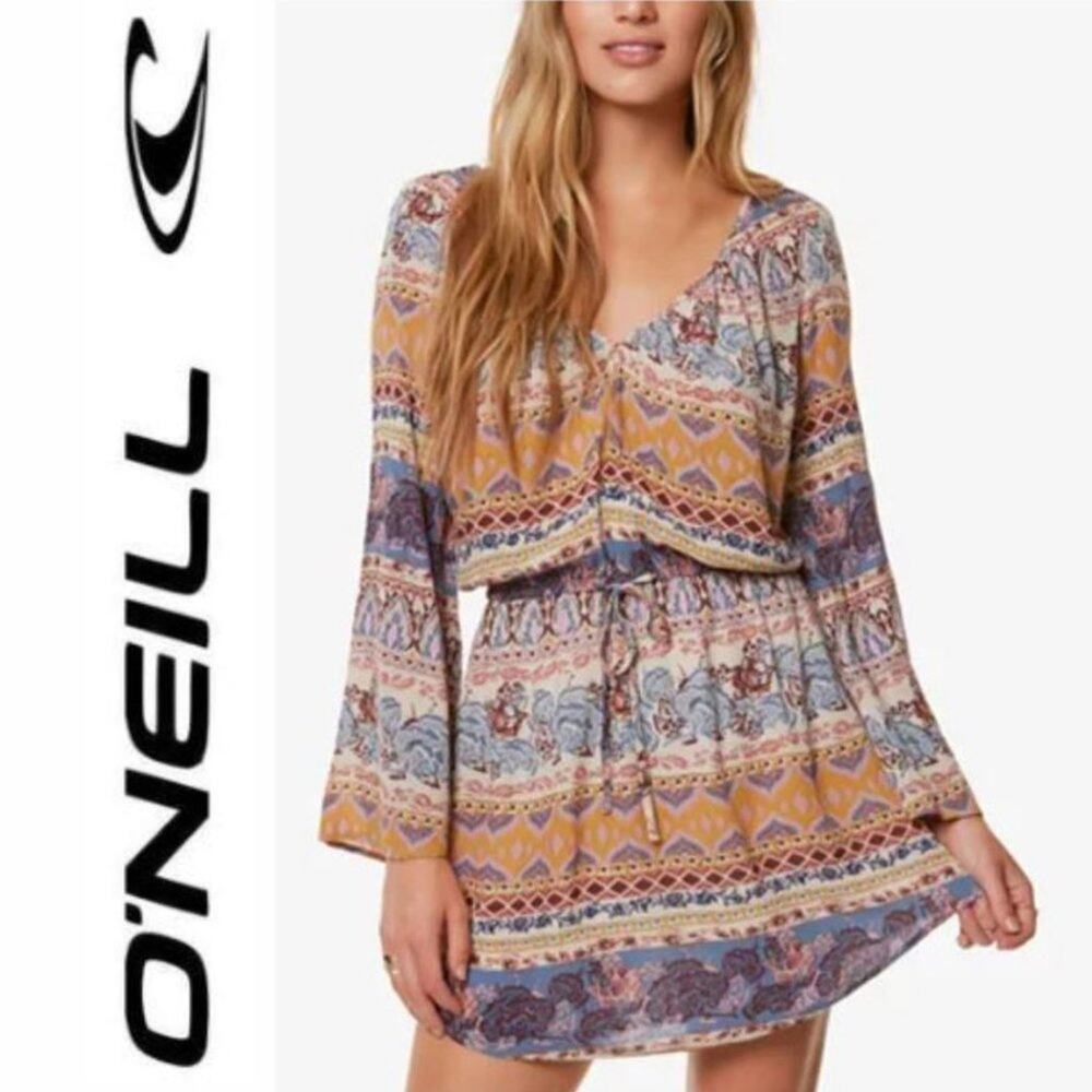 O'Neill Boho Beach paisley tunic dress bell sleeves MEDIUM